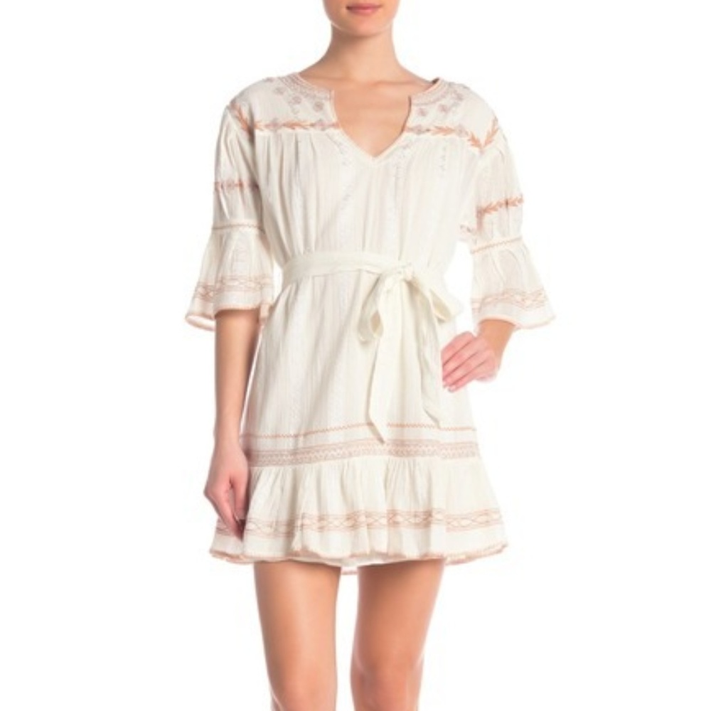 Love Sam Embroidered Bell Sleeve Shift Dress